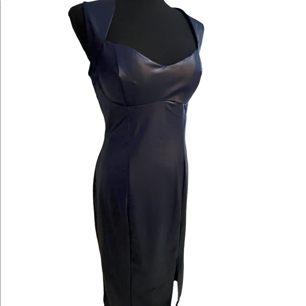 Blue Leather MIDI Dress